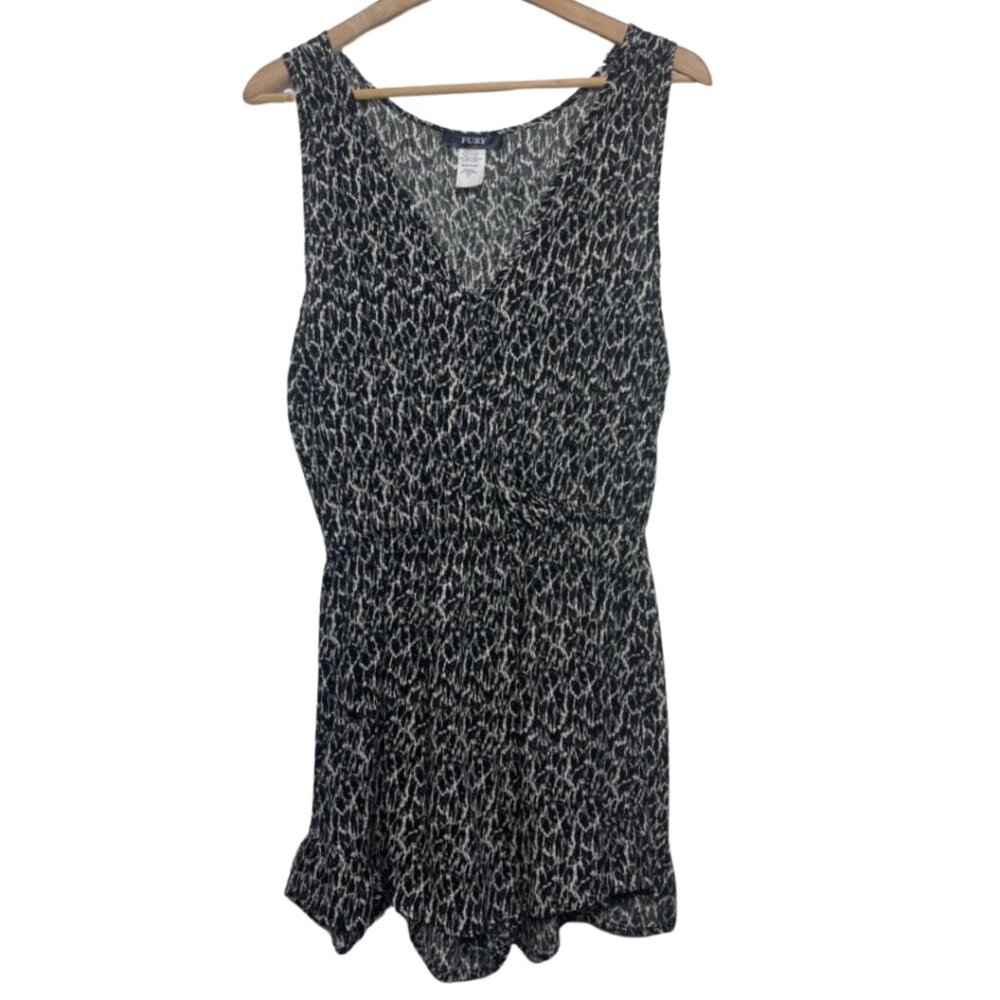 FURY | Black & White Abstract Wrap Style Sleeveless Romper | Size L